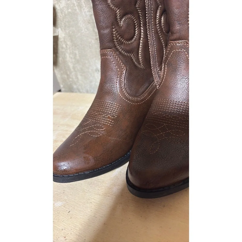 Cat & Jack Kids Brown Faux Leather Western Cowboy Boots Side Zip Size 5
